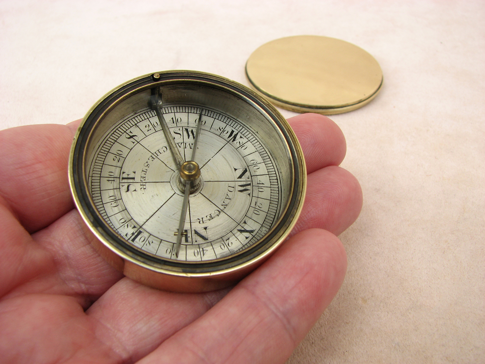 Mid 19th century pocket compass signed Dancer Manchester